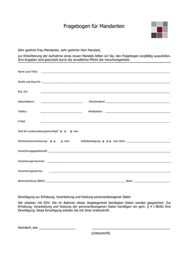 Vorschau der ersten Seite: Mandantenfragebogen